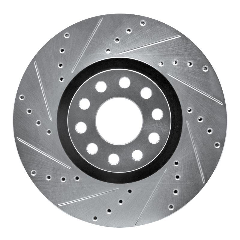 Volkswagen Passat Brake Rotor (1) - Front Left - R1 Concepts - Drilled & Slotted - Silver - `02-`05